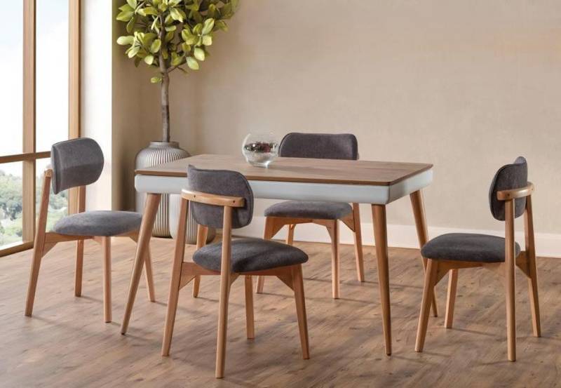 JVmoebel Esszimmer-Set Luxus Essgruppe Grau – 4 Stühle im Set, stilvolle Garnitur, (5-St., 5tlg.Esszimmer Set(Esstisch+4x Stühle), Made in Europa von JVmoebel