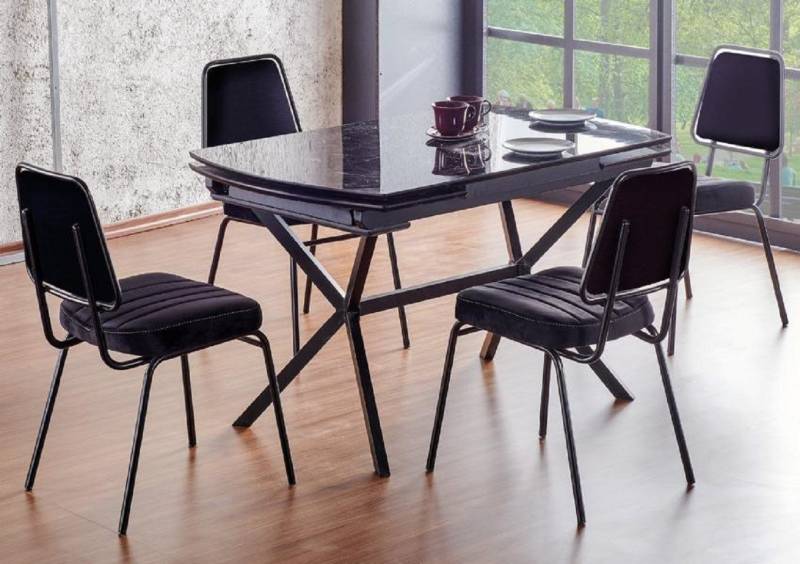 JVmoebel Essgruppe Esszimmer Set Schwarz Esstisch Garnitur Tisch 4x Stühle Design Möbel, (5-tlg., 5tlg.Esszimmer Set(Esstisch+4x Stühle), Made in Europa von JVmoebel