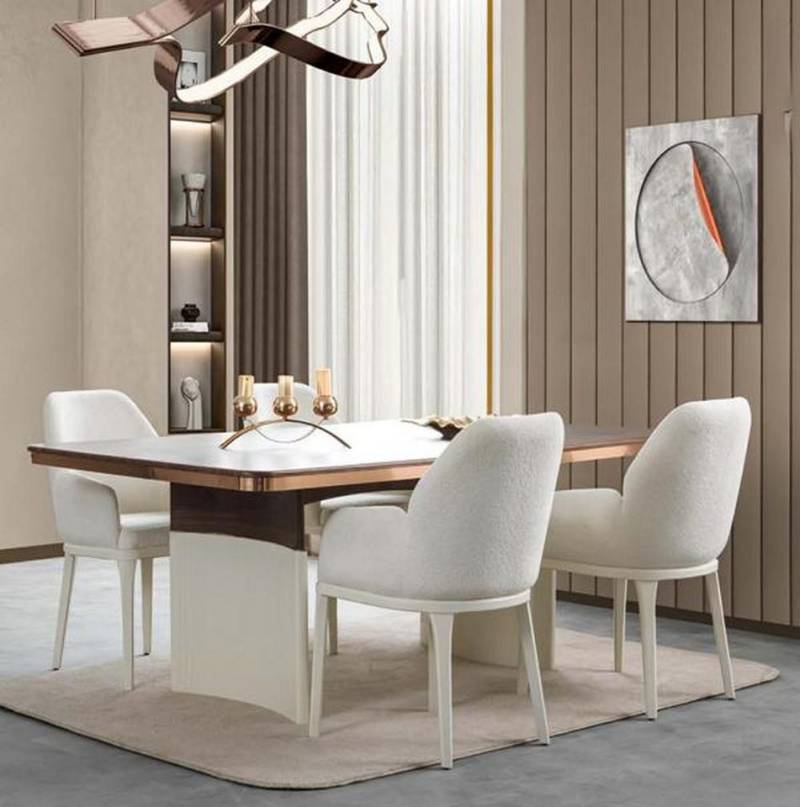 JVmoebel Essgruppe Esszimmer Set Weiß Esstisch 4x Polsterstühle Esszimmermöbel Luxusmöbel, (5-tlg., 5tlg. Esszimmer Set (Esstisch + 4x Stühle), Made in Europa von JVmoebel