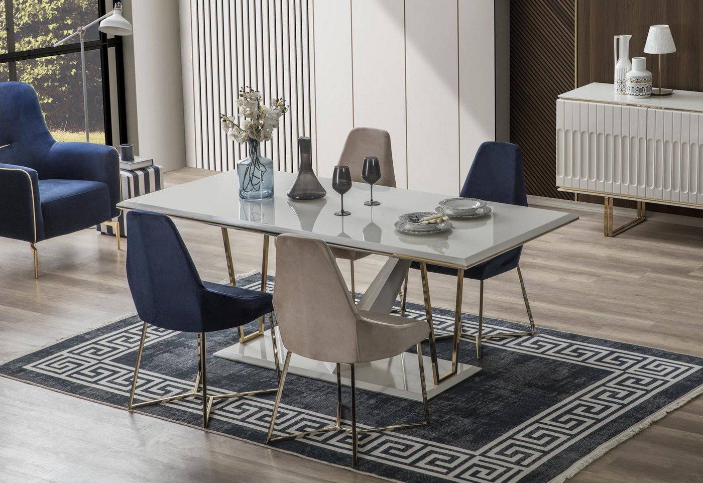 JVmoebel Essgruppe Esszimmer Set mit 5 Teilen – Tisch und Stühle in modernem Design, (5-tlg., Esstisch + 4x Stühle), Made in Europa von JVmoebel