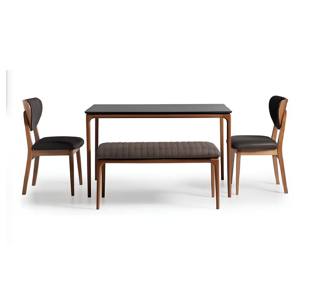 JVmoebel Essgruppe Esszimmer Set: Holztisch mit 4 Stühlen und Bank in Braun, (4-tlg., 1x Esstisch + 2x Stühle + 1x Bank), Made in Europa von JVmoebel