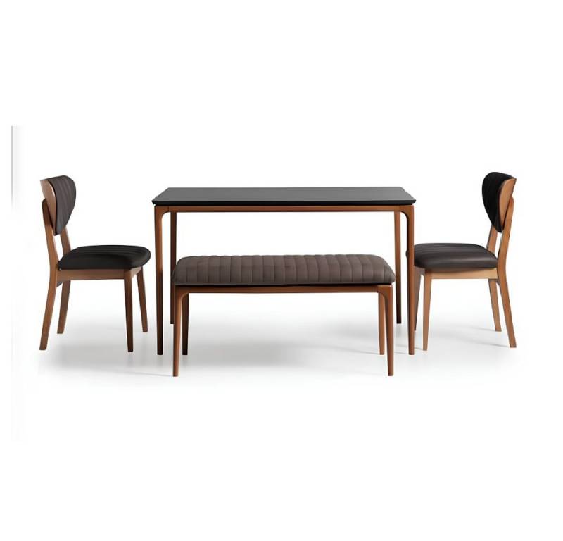 JVmoebel Essgruppe Esszimmer Set: Holztisch mit 4 Stühlen und Bank in Braun, (4-tlg., 1x Esstisch + 2x Stühle + 1x Bank), Made in Europa von JVmoebel