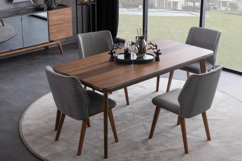 JVmoebel Essgruppe Esszimmer Stuhl Tisch Set Esszimmergruppe Essgruppe Stühle Esstisch, (5-tlg., 5tlg. Esszimmer Set(Esstisch + 4x Stühle), Made in Europa von JVmoebel