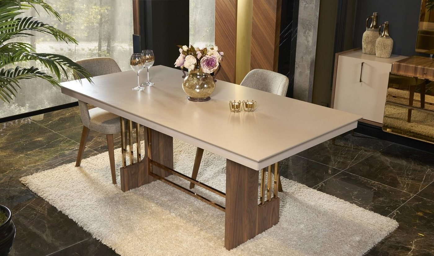 JVmoebel Essgruppe Esszimmer set Modern Beige Esstisch + 4x Stühle Tisch Holz, (Esstisch / 4x Stuhle), Made In Europe von JVmoebel