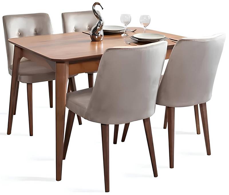 JVmoebel Essgruppe Esszimmergruppe Esstisch Ausziehbar mit 4x Stühle Gepolstert Esszimmer, (5-tlg., 5tlg. Esszimmer Set(Esstisch + 4x Stühle), Made in Europa von JVmoebel