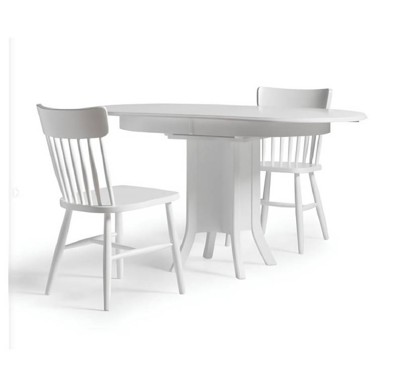 JVmoebel Essgruppe Esszimmertisch Ausziehbar Esstisch Holz Holztisch Tisch Weiß Essecke, (3-tlg., 1x Esstisch + 2x Stühle), Made in Europa von JVmoebel