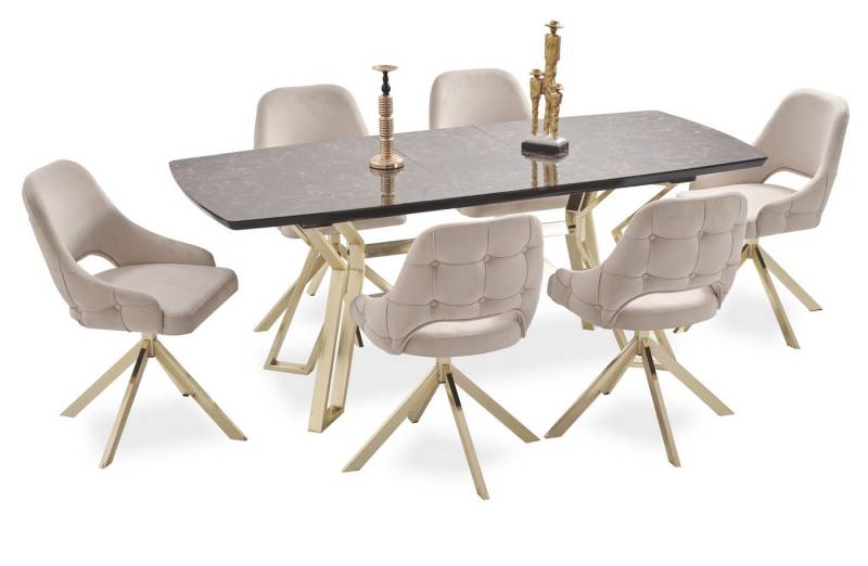 JVmoebel Essgruppe Exklusiver Esszimmer Set Designer Esstisch Luxuriöse 6x Polsterstühle, (7-tlg., 7-tlg. Esszimmer Set (Esstisch + 6 Stühle), Made in Europa von JVmoebel