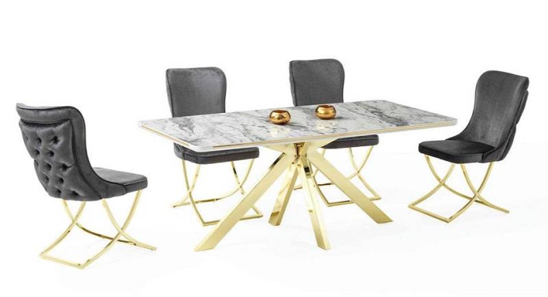JVmoebel Essgruppe Hochwertig Esszimmer Set Grau Garnitur Tisch 4x Stühle Design Modern, (5-tlg., 5tlg.Esszimmer Set(Esstisch+4x Stühle), Made in Europa von JVmoebel