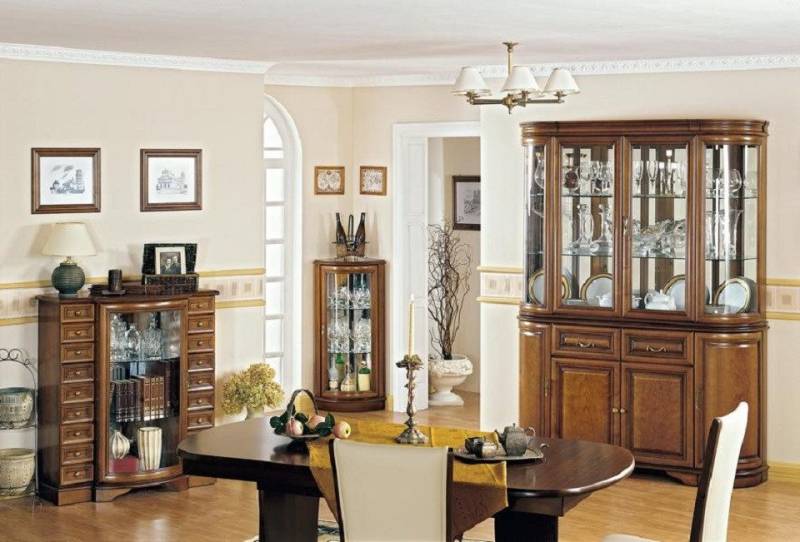 JVmoebel Wohnzimmer-Set Klassisches Set Vitrine Esszimmer Eckvitrine Großes Buffet Komplett, (3-St., 3tlg Esszimmer Set (Vitrine + Eckvitrine + Buffet), Made in Europa von JVmoebel