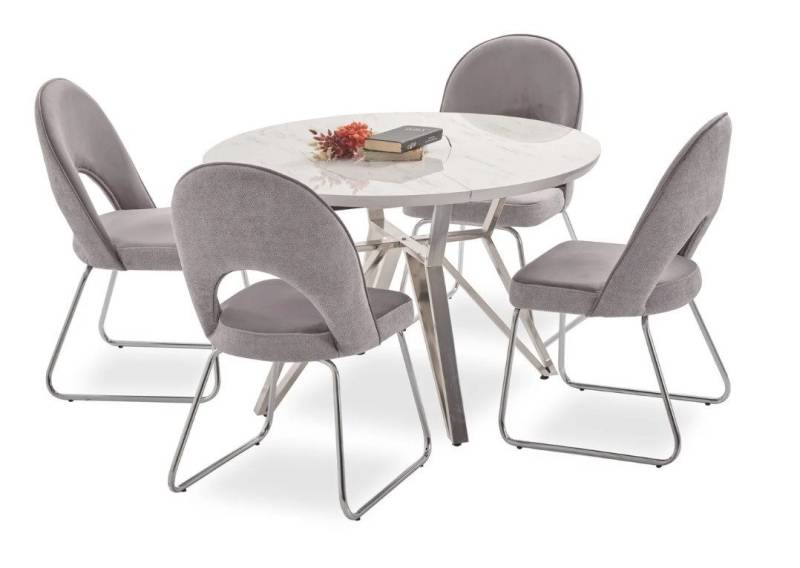 JVmoebel Essgruppe Luxus Esszimmer set Esstisch 4x Stühle Holz Stuhl Textil Essgruppe, (5tlg. Esszimmer Set (Esstisch + 4x Stühle), Made in Europa von JVmoebel