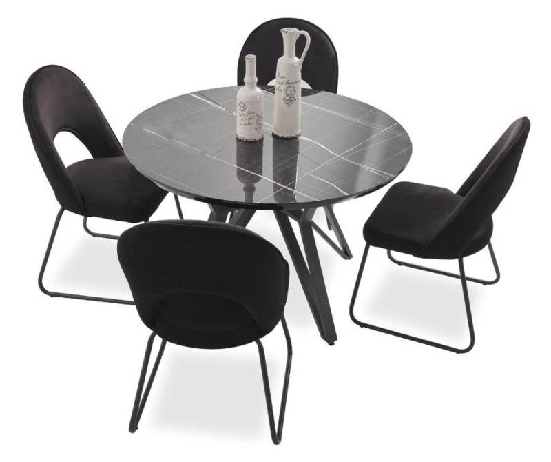 JVmoebel Essgruppe Luxus Esszimmer set Esstisch 4x Stühle Stuhl Textil Essgruppe Garnitur, (5-tlg., 5tlg. Esszimmer Set (Esstisch + 4x Stühle), Made in Europa von JVmoebel