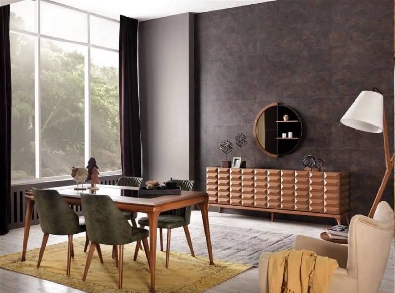 JVmoebel Esszimmer-Set Modern Esszimmer Set Esstisch 4x Stühle Sideboard Spiegel Hochglanz, (7-St., 7tlg. Esszimmer Set(Esstisch + 4x Stühle + Sideboard + Spiegel), Made in Europa von JVmoebel