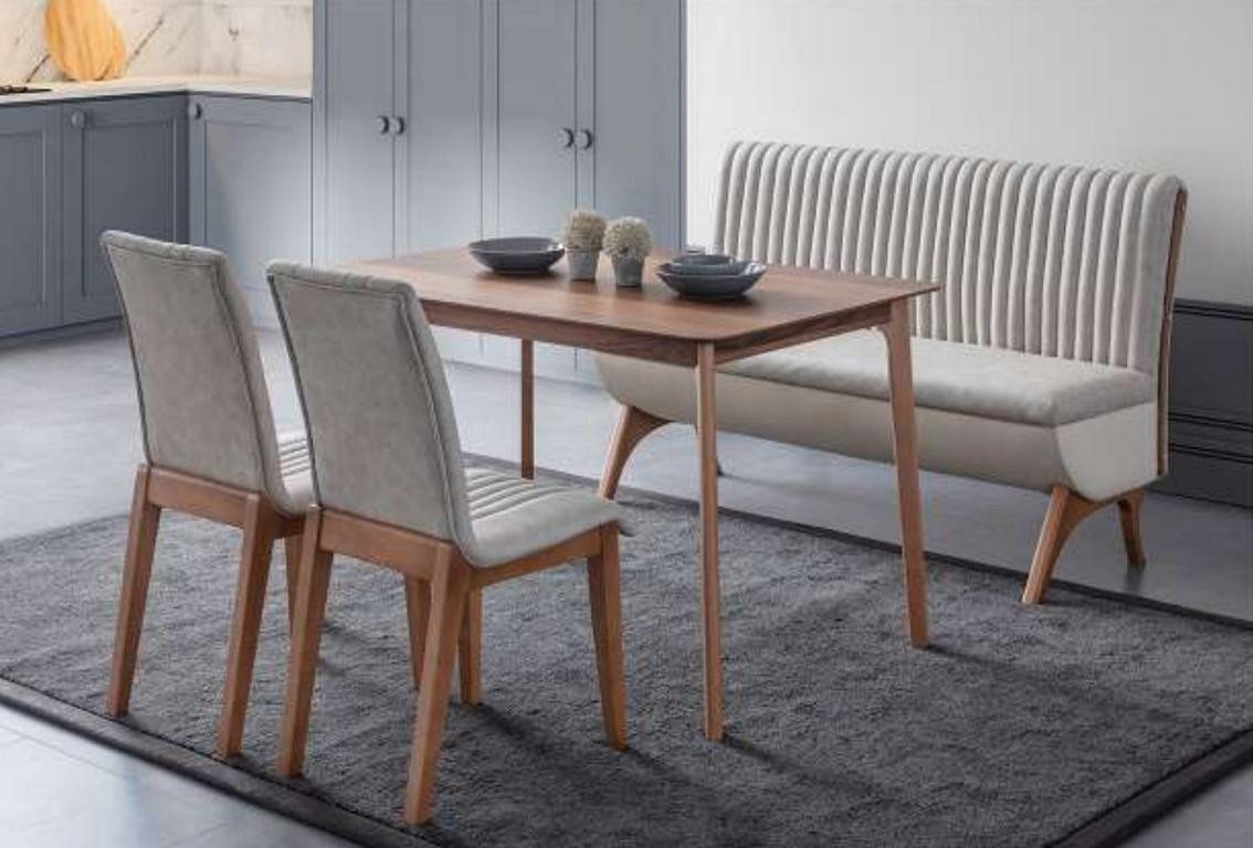 JVmoebel Essgruppe Moderne Essgruppe in Weiß - Designer Tisch, Stühle und Bank, (4-tlg., Esstisch/2x Stühle/Bank), Made in Europa von JVmoebel