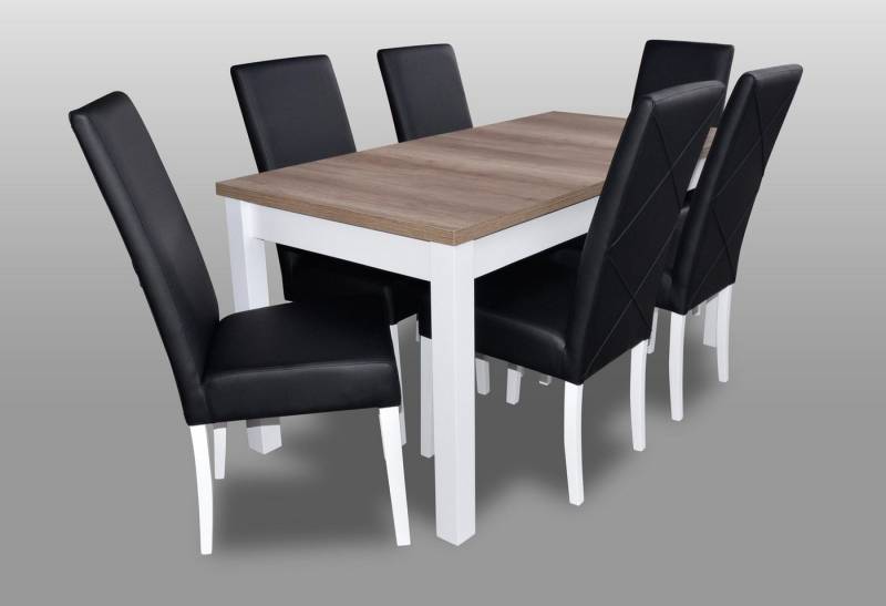 JVmoebel Essgruppe Moderne Esszimmer Leder Tisch Stuhl Garnitur Komplett Set 7 teiliges, (Essgruppe S18-K2 Tisch + 6 Stühle Komplett), Made in Europa von JVmoebel