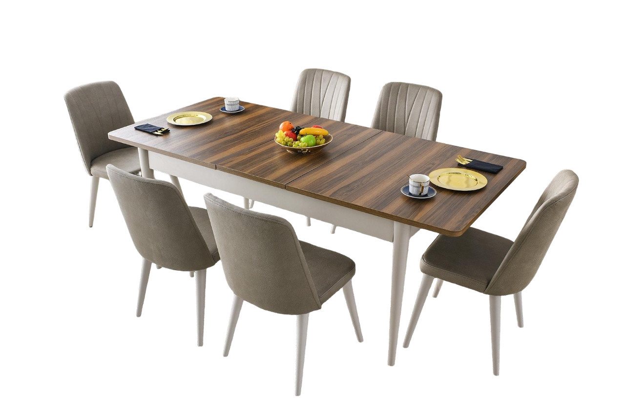 JVmoebel Essgruppe Moderne Esszimmer Möbel Designer Esstisch Stühle Holztisch 7tlg, (7-tlg., Esstisch + 6x Stühle), Made in Europa von JVmoebel