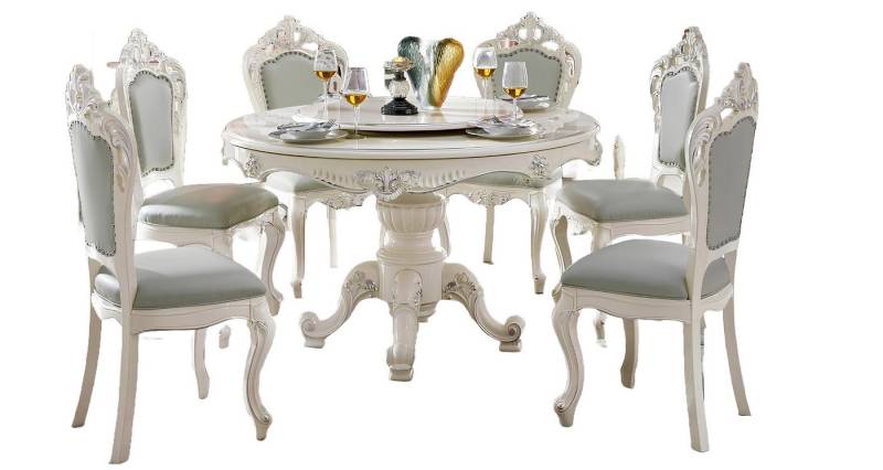 JVmoebel Essgruppe Rund Tisch 4x Stühle EssZimmer Sitz Polster Tische Garnitur Echtholz, Made in Europa von JVmoebel