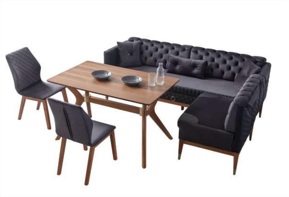 JVmoebel Essgruppe Schwarz-Braunes Esszimmer Set Chesterfield Eckbank Designer Esstisch, (4-tlg., Esstisch/2х Stühle/Eckbank), Made in Europa von JVmoebel