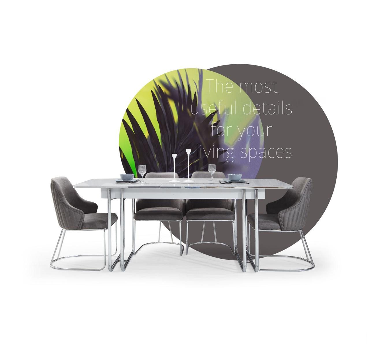 JVmoebel Essgruppe Stilvoll Esszimmer Set Besteht aus Esstisch+4x Stühle Weiße Farbe 5tlg, (5-tlg., 1x Esstisch + 4x Stühle), Made in Europa von JVmoebel