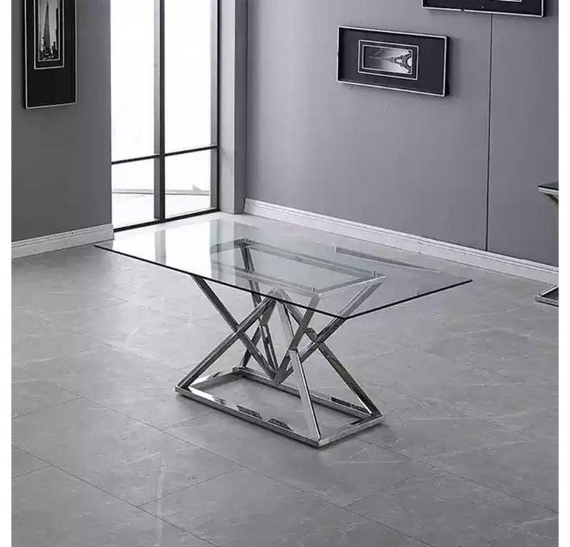 JVmoebel Esstisch Designer Esszimmer Moderner Glastisch Edelstahltische Edelstahlgestell (1-St., 1x nur Esstisch ohne Stühle), Made in Europa von JVmoebel