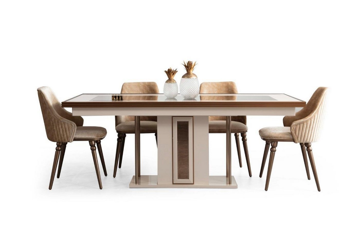 JVmoebel Esstisch Luxus Esstisch Beige Glastisch Holztisch Designer Tischer Möbel Küche von JVmoebel
