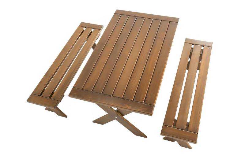 JVmoebel Esstisch Robuste Garten Holz Garnitur Edler Esstisch Gartenmöbel 2x Sitzbänke (3tlg Gartenmöbel (Esstisch + 2x Bänke), Made in Europa von JVmoebel