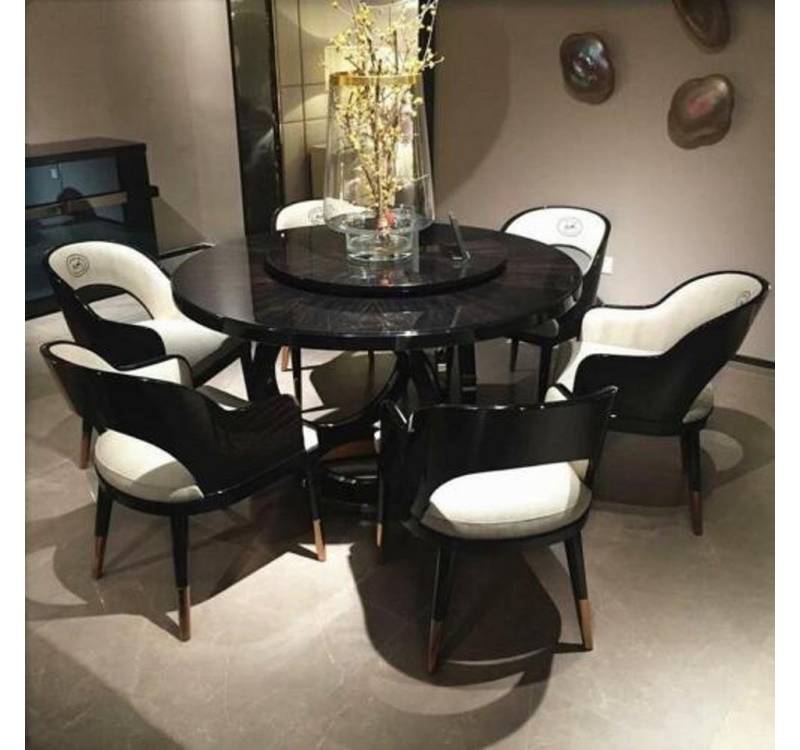 JVmoebel Esszimmer-Set, Design Rund Tisch 6x Sessel Stühle Ess Zimmer Polster Runde Tische von JVmoebel