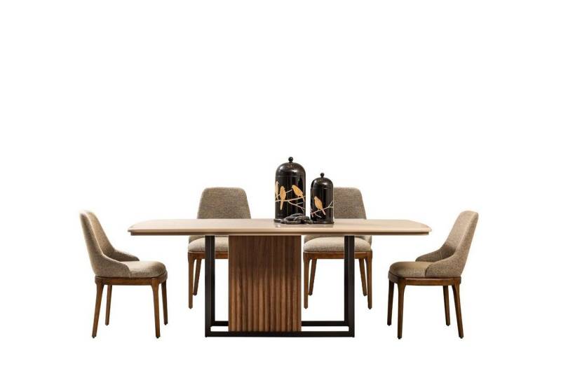 JVmoebel Esszimmer-Set Beige Essgruppe 7-teiliges Set mit Tisch und Stühlen für Esszimmer, (7-St., 1x Esstisch + 6x Stühle), Made in Europa von JVmoebel