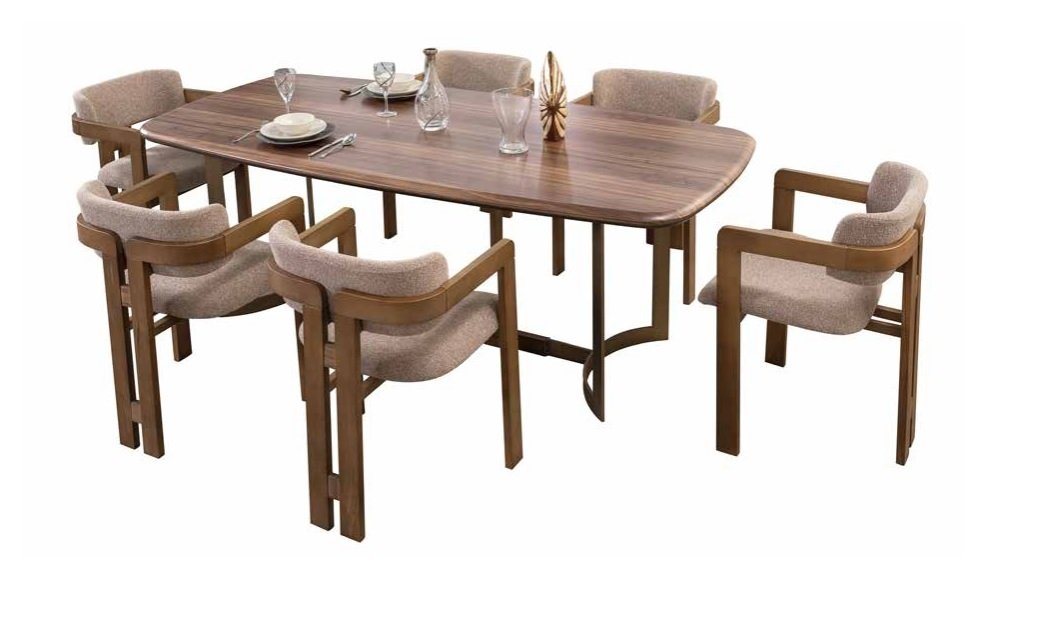 JVmoebel Esszimmer-Set Braune Esszimmer Garnitur Designer 6x Polsterstühle Esstisch, (7-St., Esstisch + 6x Stühle), Made in Europa von JVmoebel