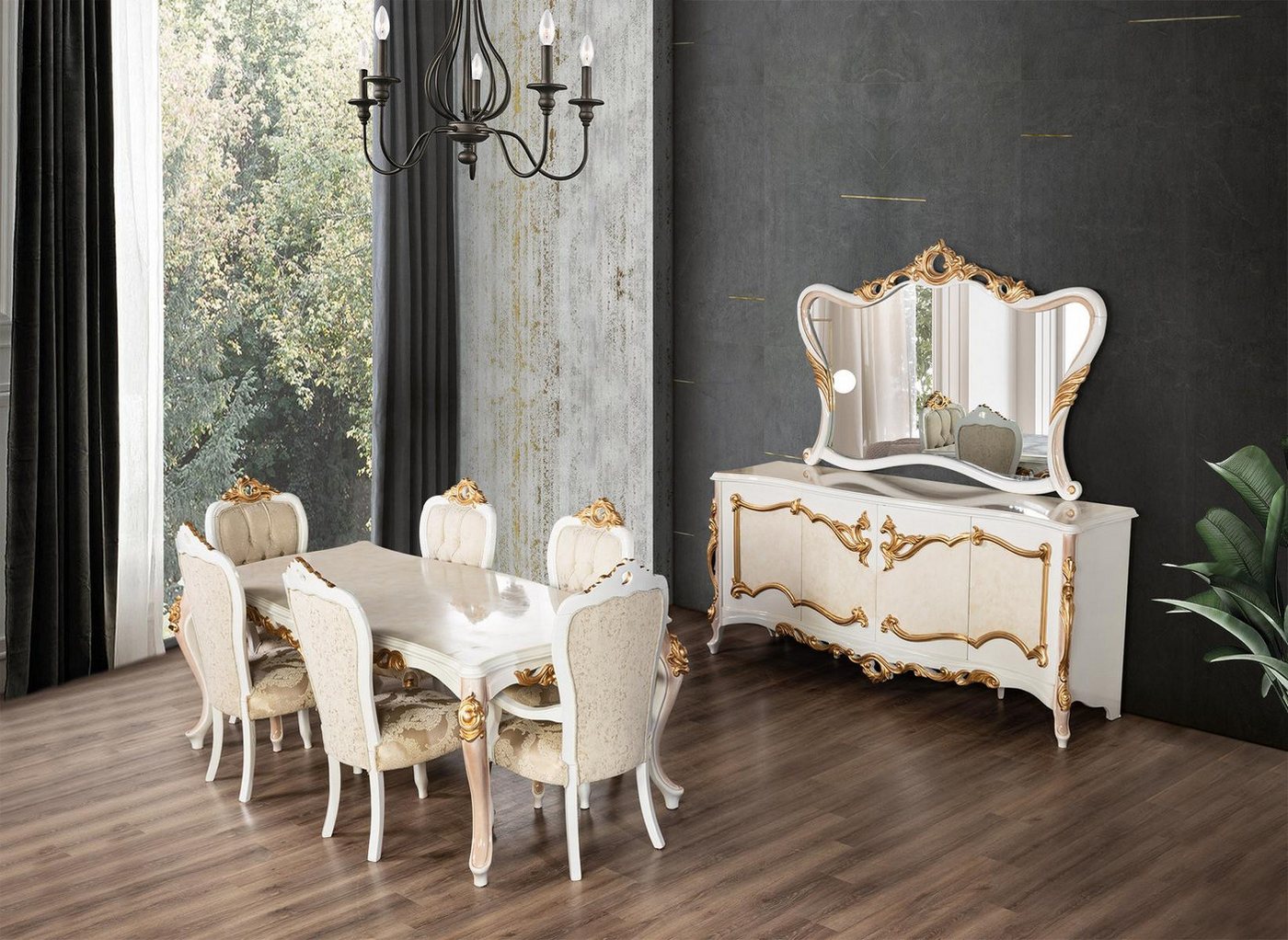 JVmoebel Esszimmer-Set Design Esstisch mit Stühlen - Luxuriöses Holz Set für Ihr Esszimmer, Made in Europa von JVmoebel