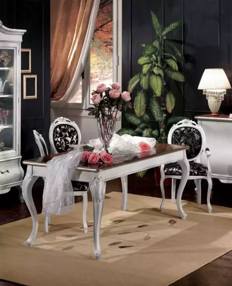 JVmoebel Esszimmer-Set Design Esszimmer Holzmöbel 4x Stuhle Weiß Tisch Essgarnitur Set, (5-St., Esstisch + 2x Stühle + 2x Armlehnenstuhle), Made in Italy von JVmoebel