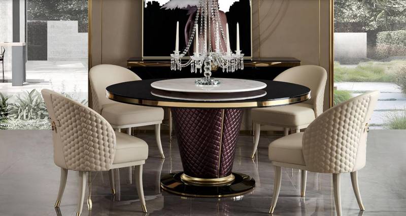 JVmoebel Esszimmer-Set Design Rund Tisch 4x Sessel Stühle Ess Zimmer Sitz Polster Runde, Made in Europa von JVmoebel
