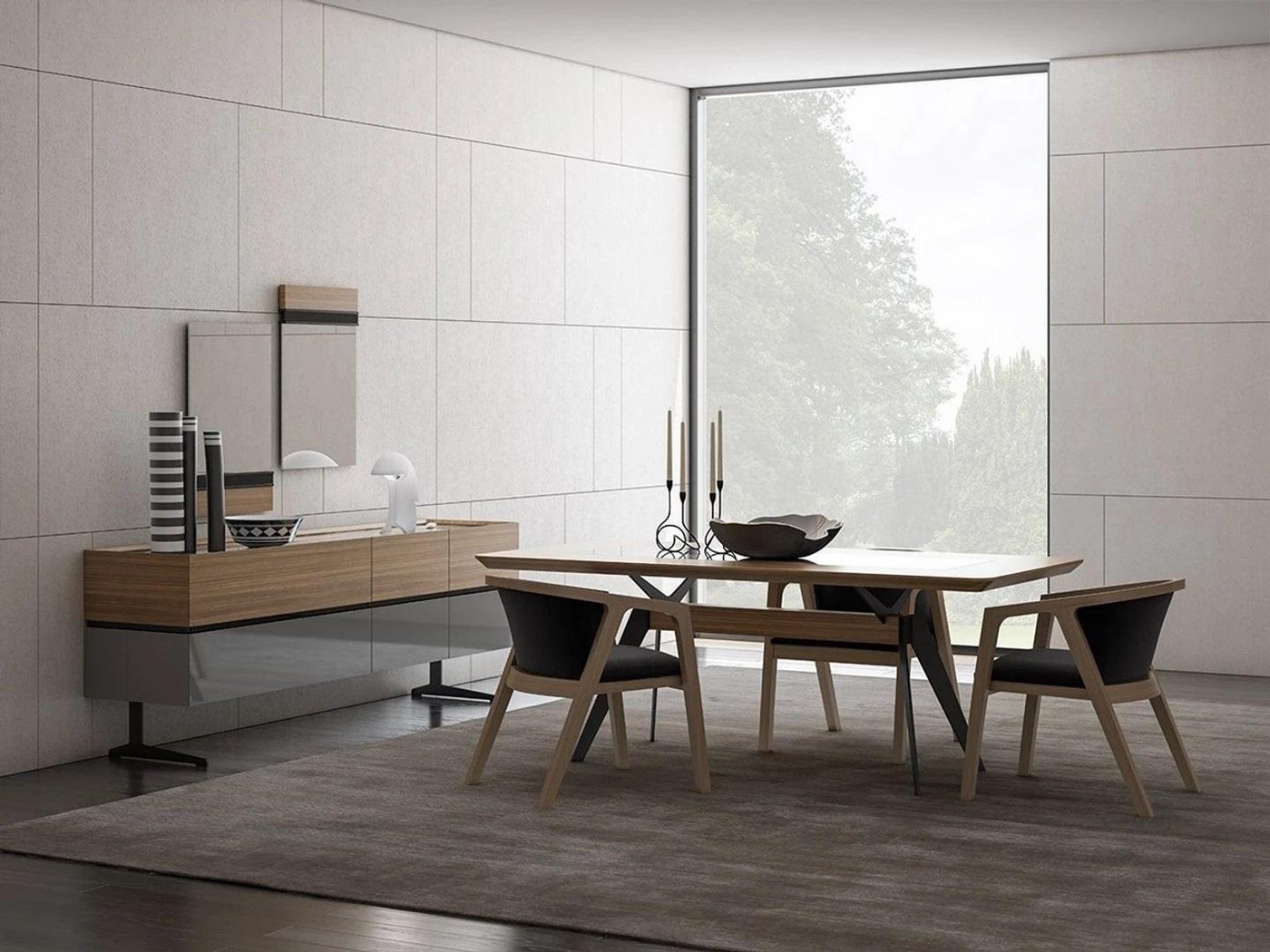 JVmoebel Esszimmer-Set Elegantes Esszimmer Ensemble mit Tisch, Stühlen und Sideboard, (8-St., Esstisch + 4x Stühle + Sideboard + 2x Spiegel), Made in Europa von JVmoebel