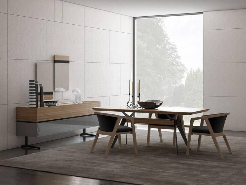 JVmoebel Esszimmer-Set Elegantes Esszimmer Ensemble mit Tisch, Stühlen und Sideboard, (8-St., Esstisch + 4x Stühle + Sideboard + 2x Spiegel), Made in Europa von JVmoebel