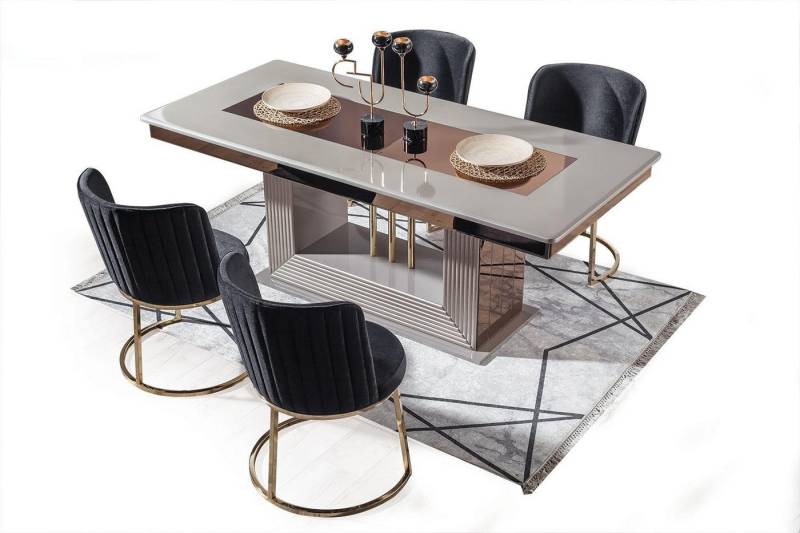 JVmoebel Esszimmer-Set Elegantes Esszimmer Set mit Rechtecktisch und 4 schwarzen Stühlen, (5-St., Esstisch + 4x Stühle), Made in Europa von JVmoebel