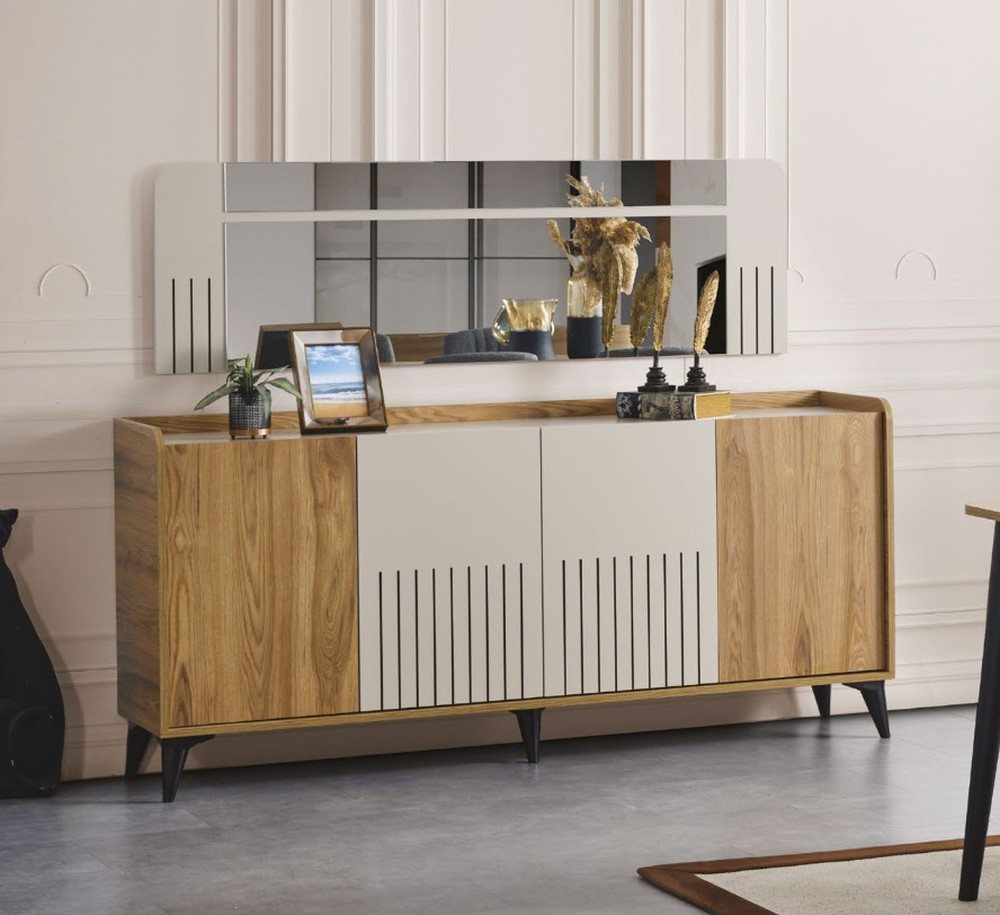 JVmoebel Esszimmer-Set Elegantes Esszimmer Set mit Spiegel - modernes Holz 2-teilig, (2-St., 1x Sideboard + 1x Spiegel), Made in Europa von JVmoebel
