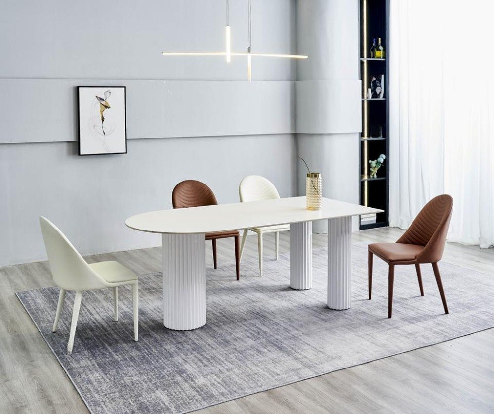 JVmoebel Esszimmer-Set Elegantes Esszimmer Set mit Tisch und 4 Stühlen in Weiß und Braun, (5-St., Esstisch + 4x Stühle), Made in Europa von JVmoebel