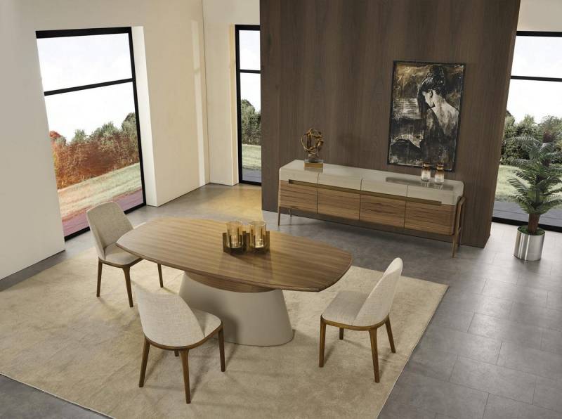 JVmoebel Esszimmer-Set Essgruppe 8-teilig - Holz Esstisch Set für das Esszimmer in Braun, (8-St., 1x Esstisch + 6x Stühle + 1x Sideboard), Made in Europa von JVmoebel