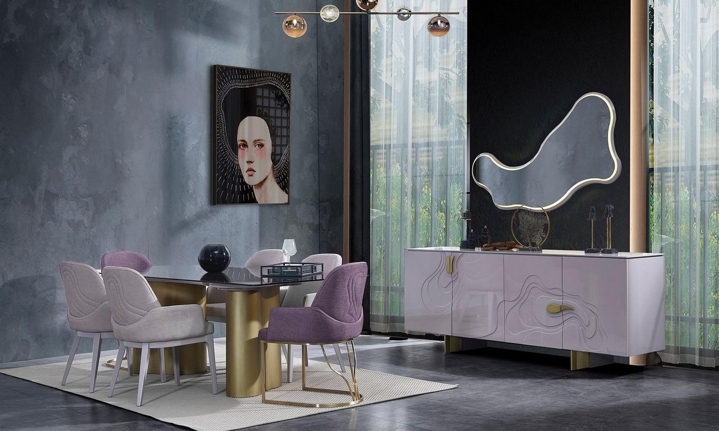 JVmoebel Esszimmer-Set Essgruppe Holz 9tlg Esstisch Set für das Esszimmer Design, (9-St., Esstisch + 6x Stühle + Sideboard + Spiegel), Made in Europa von JVmoebel