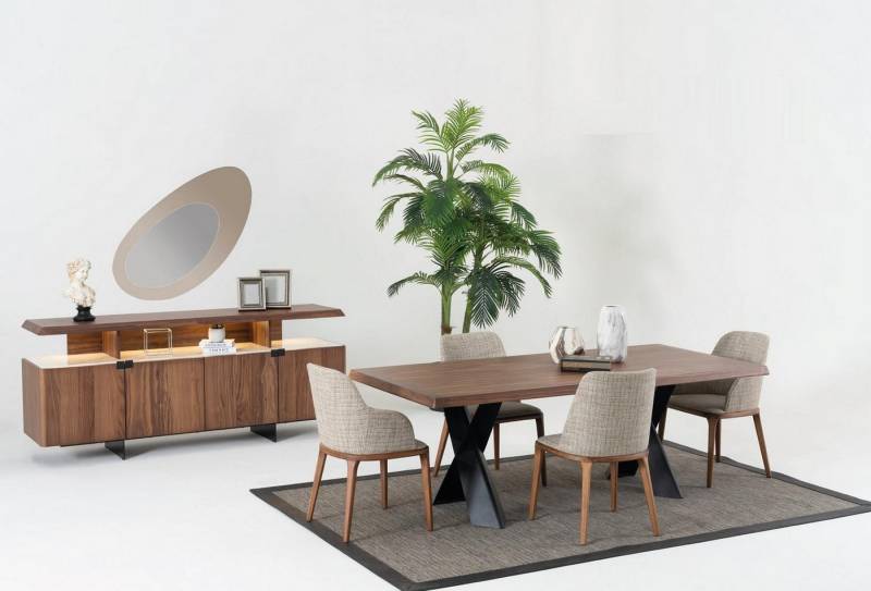 JVmoebel Esszimmer-Set Essgruppe mit Tisch, 4 Stühlen, Anrichte und Spiegel im Design, (7-St), Made in Europa von JVmoebel