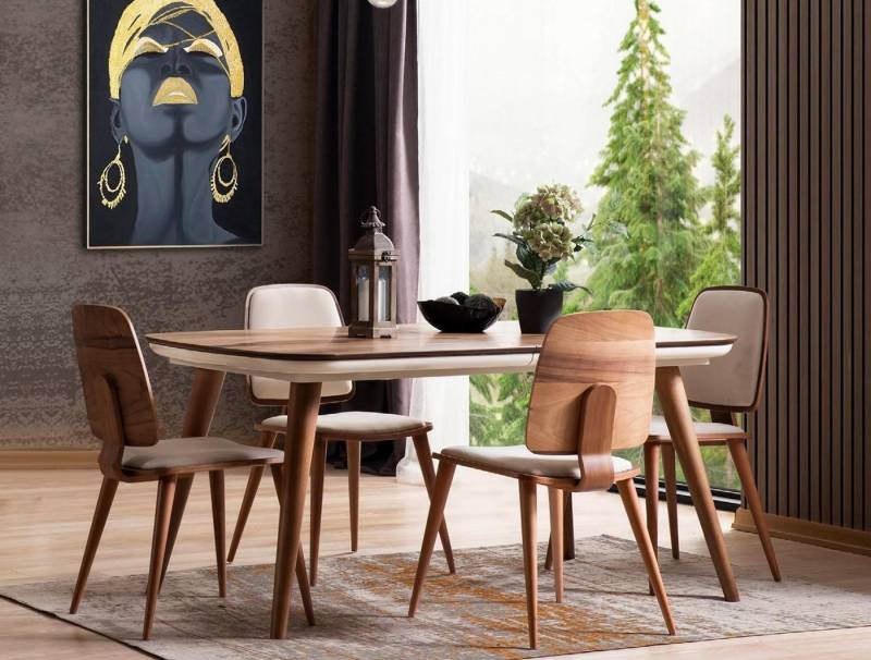 JVmoebel Esszimmer-Set Esszimmer Esstisch Holz Luxus Sessel Stuhl 4 Stühle Braun Möbel, (5-St), Made in Europa von JVmoebel