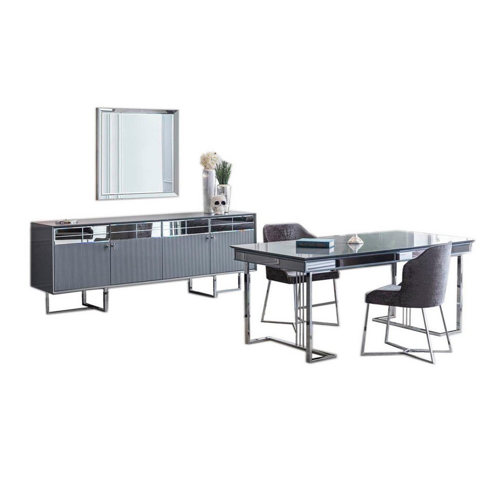JVmoebel Esszimmer-Set Esszimmer Garnitur Esstisch 4x Stühle Anrichte Spiegel, (7-St., Esstisch\4x Stühle\Anrichte\Spiegel), Made in Europa von JVmoebel