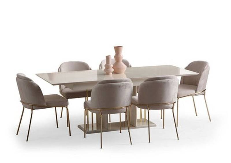 JVmoebel Essgruppe Esszimmer Garnitur Moderne Essgruppe Tisch mit 6 Stühlen Esstisch, (Esstisch / 6x Stuhle), Made in Europa von JVmoebel