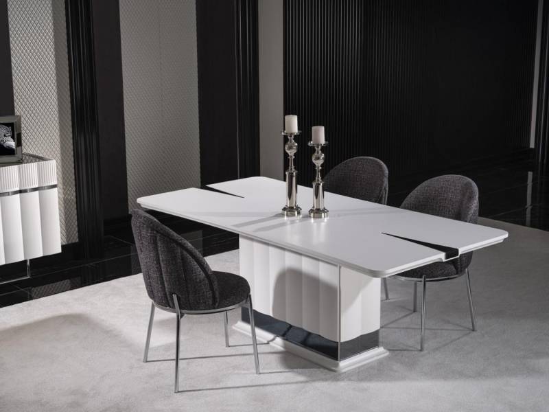 JVmoebel Esszimmer-Set Esszimmer Garnitur Set: Esstisch Weiß mit 4 Stühlen Modern Holzwerk..., (5-St., Esstisch, 4х Stühle), Made in Europe von JVmoebel