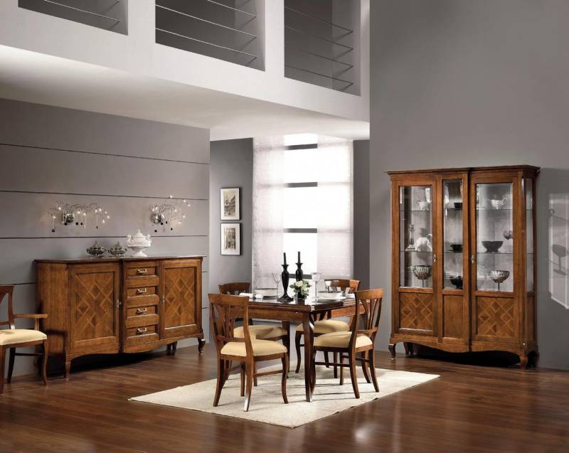 JVmoebel Esszimmer-Set Esszimmer Gruppe mit 4 Stühlen, Kommode und Vitrine, Made in Italy JVmoebel Esszimmer-Set Esszimmer Gruppe mit 4 Stühlen, Kommode und Vitrine, Made in Italy von JVmoebel