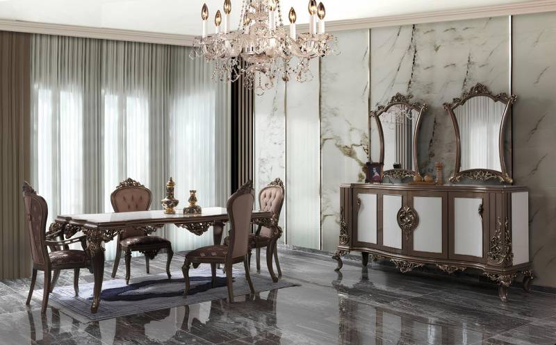 JVmoebel Esszimmer-Set Esszimmer Set 12-teilig Holz Esstisch und Sideboard in Braun, (12-St., Esstisch + 8x Stühle + Sideboard), Made in Europa von JVmoebel