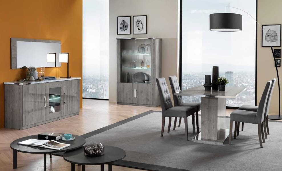 JVmoebel Esszimmer-Set Esszimmer Set 8tlg Holzmöbel Esstisch 4x Stühle Anrichte Essgarnitur, (8-St., 8 tlg.ESSZIMMER SET (4 STÜHLE+ESSTISCH+VITRINE+KONSOLE+SPIEGEL), Made in Europa von JVmoebel