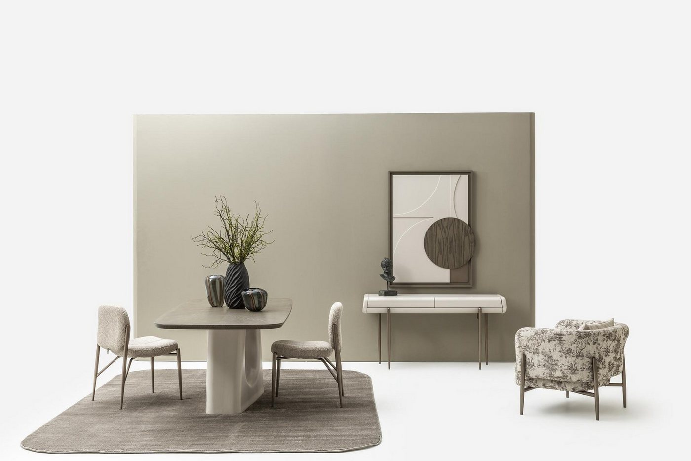 JVmoebel Esszimmer-Set Esszimmer Set 9tlg Esstisch 6 Stühle Konsolentisch Beige Holz Modern, (9-St., Esstisch, 6x Stühle, Konsolentisch, Gemälde), Made in Europe von JVmoebel