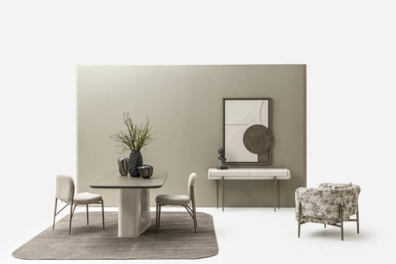 JVmoebel Esszimmer-Set Esszimmer Set 9tlg Esstisch 6 Stühle Konsolentisch Beige Holz Modern, (9-St., Esstisch, 6x Stühle, Konsolentisch, Gemälde), Made in Europe von JVmoebel