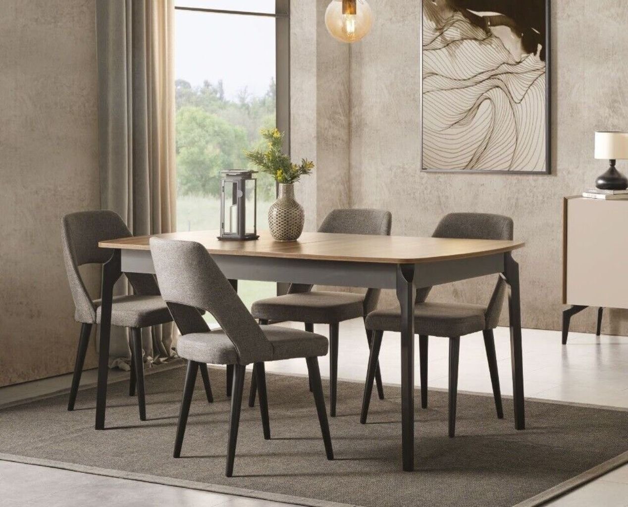 JVmoebel Esszimmer-Set Esszimmer Set Ausziehbar Esstisch 4x Stühle Modern Set Grau 5tlg, (5-St., 1x Esstisch + 4x Stühle), Made in Europa von JVmoebel