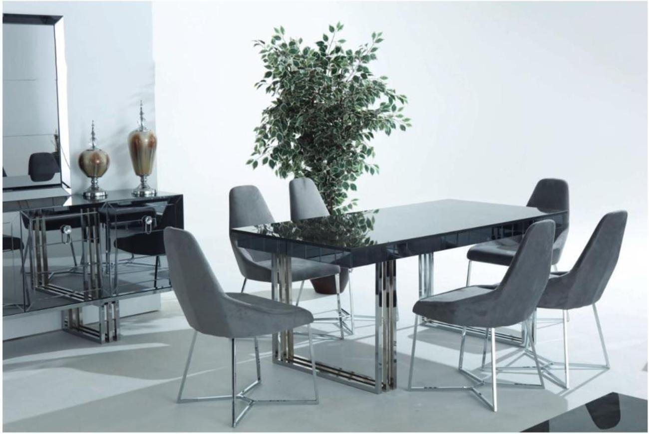 JVmoebel Esszimmer-Set Esszimmer Set Einrichtung Grau 5tlg.Garnitur Tisch 4x Stühle luxuriös, (5-St., 1x Esstisch + 4x Stühle), Made in Europa von JVmoebel